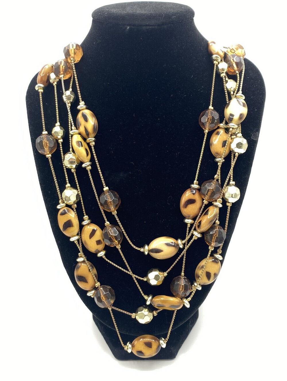 Animal Print Multi-layered Beaded Necklace Statement Wear to Work 23" Adjustable
